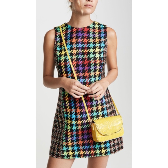 Alice + Olivia Colin Colorful Houndstooth Crewneck Sleeveless Short Mini Dress - Picture 3 of 16